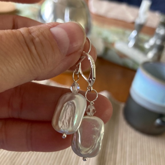 NWT Rectangular Freshwater Pearl Earrings Sterling 925 Lever Back… Swaro… - Picture 3 of 5